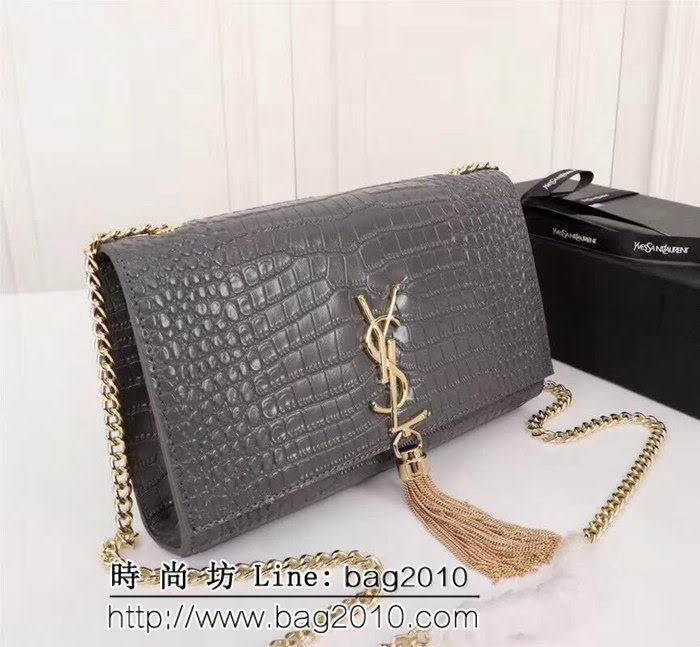 YSL聖羅蘭 經典金扣 鱷魚紋牛皮 時尚流蘇包 26700 YAS1124
